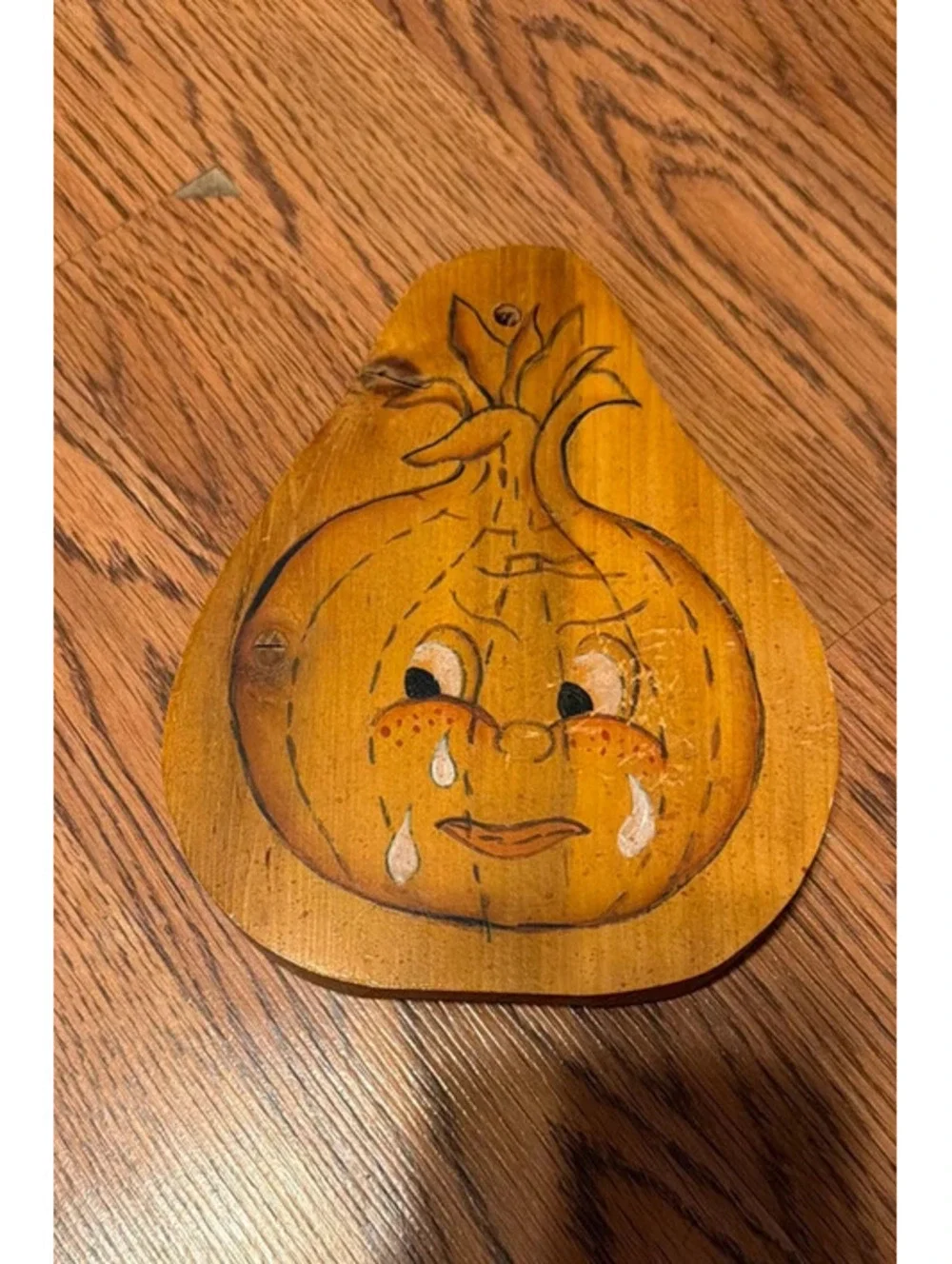 Vintage Folk Art Wall Hanging Anthropomorphic Onion Crying Wood Hand Painted